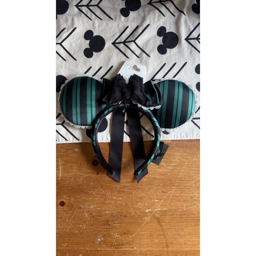 Disney Parks Haunted Mansion Ghost Host Green & Black Ears Headband NEW